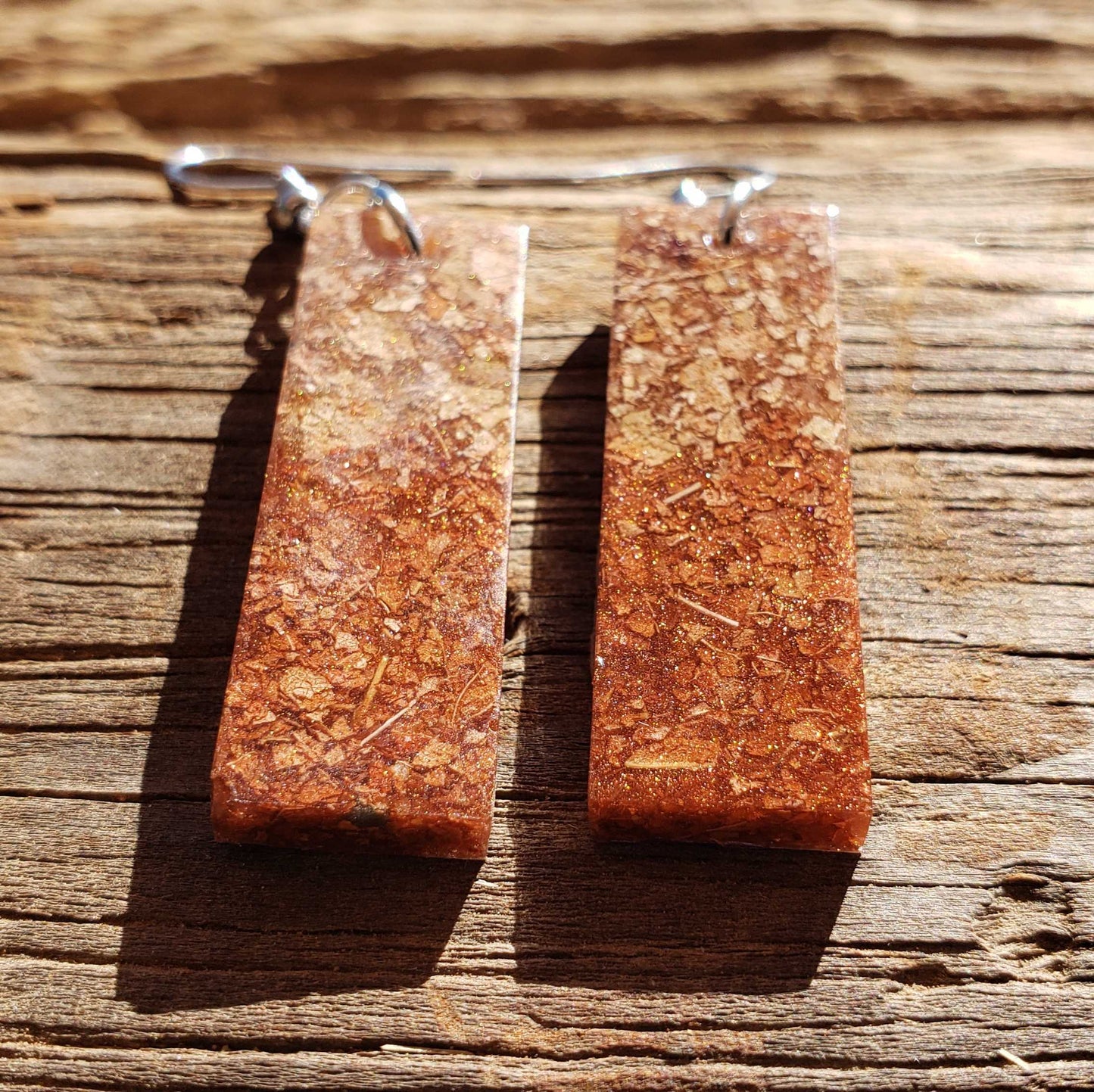 Autumn Brown Dangle Earrings Boho Style Earthy With Dried Leaves