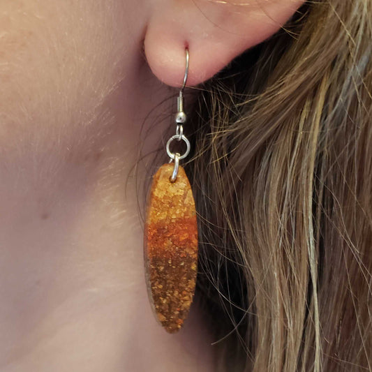 Fall Earrings Dried Leaves Oval Autumn Brown Beige Colors