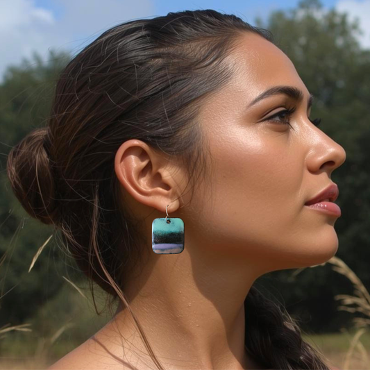 Copper Enamel Earrings Dangle Boho Turquoise Brown Mauve Gradient