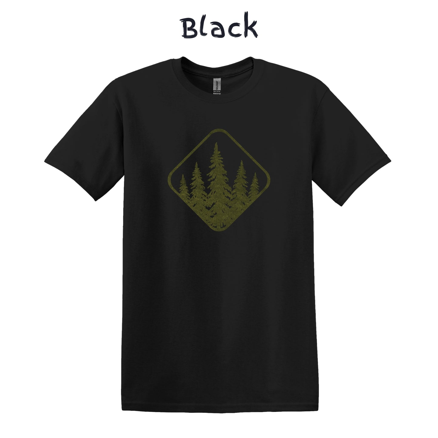 Men's Nature T-Shirt Forest Graphic Tee - Green Pine Trees in a Diamond