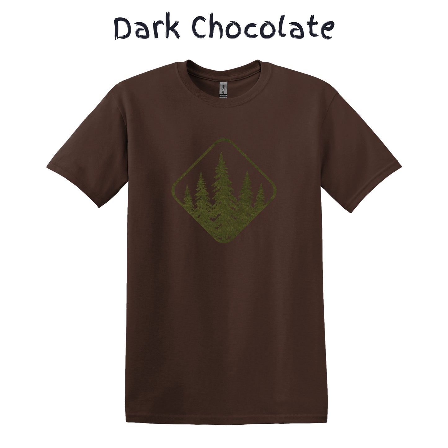 Men's Nature T-Shirt Forest Graphic Tee - Green Pine Trees in a Diamond