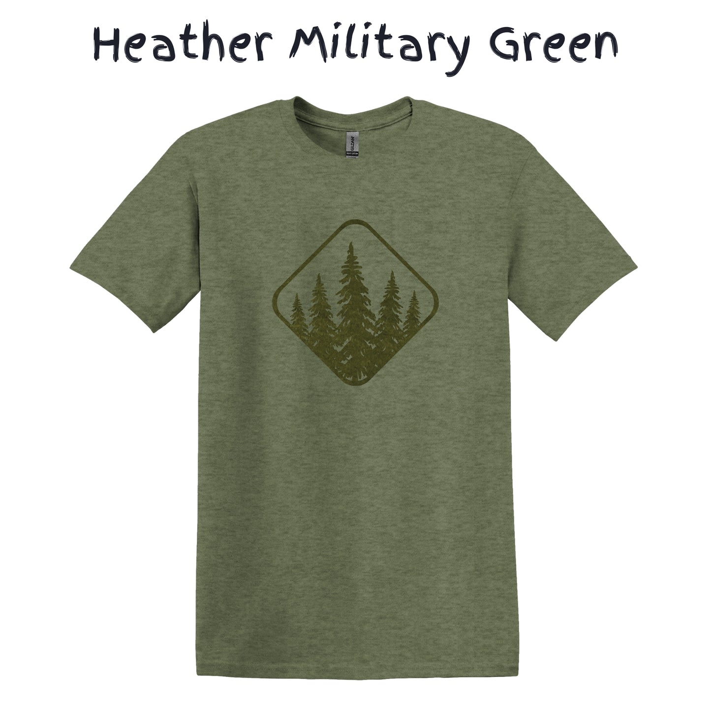 Men's Nature T-Shirt Forest Graphic Tee - Green Pine Trees in a Diamond