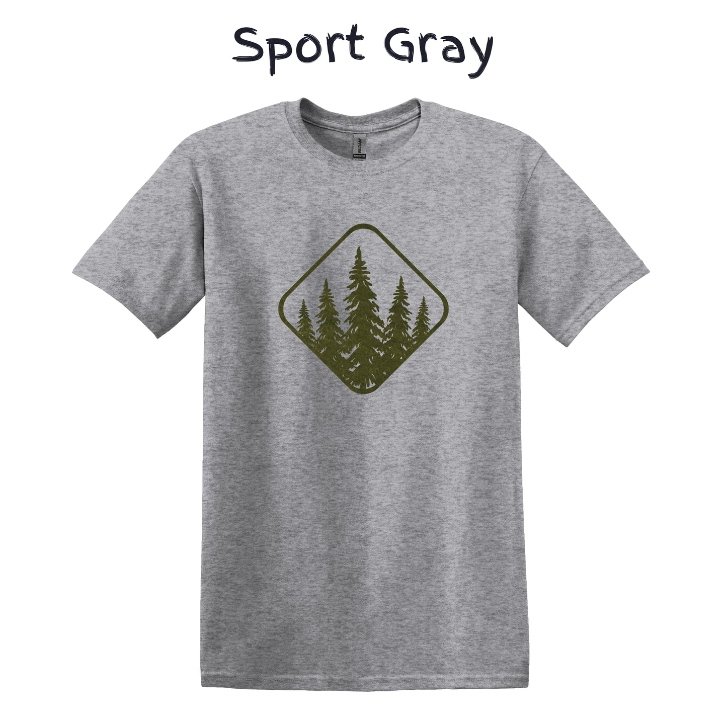 Men's Nature T-Shirt Forest Graphic Tee - Green Pine Trees in a Diamond