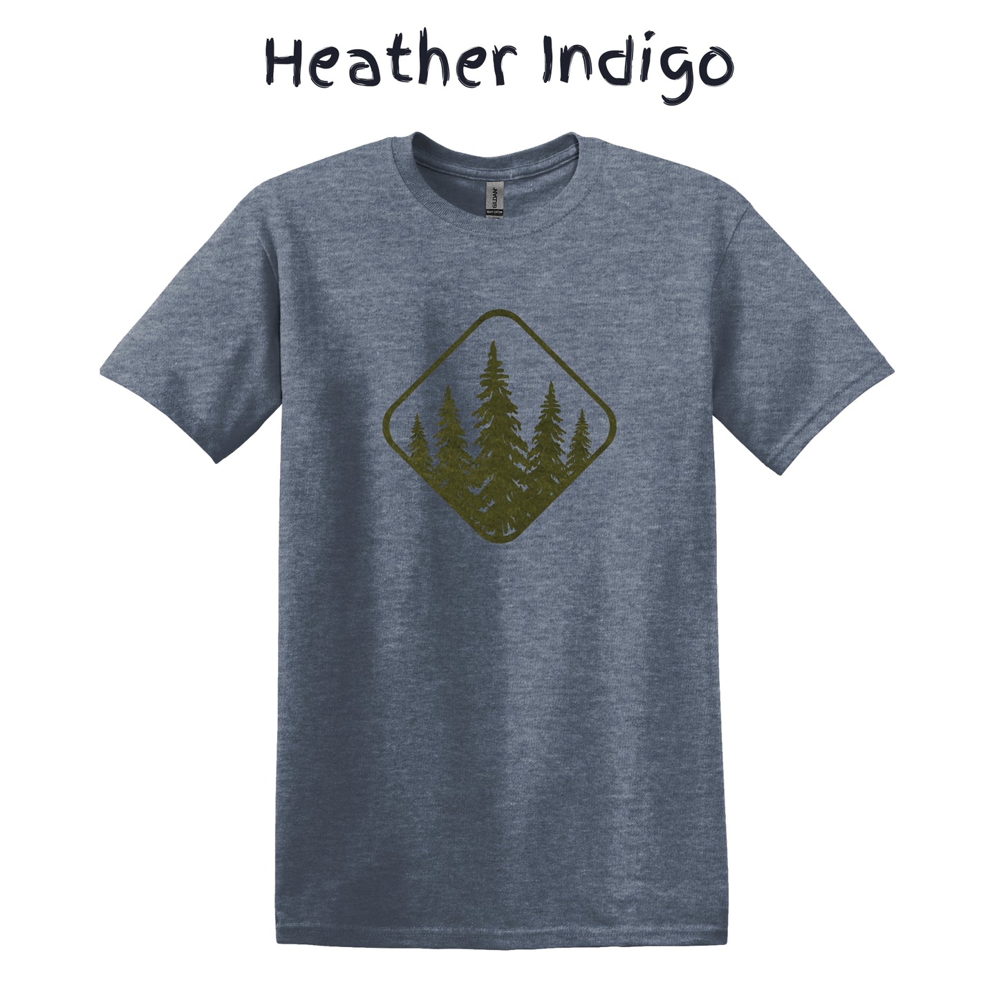 Men's Nature T-Shirt Forest Graphic Tee - Green Pine Trees in a Diamond