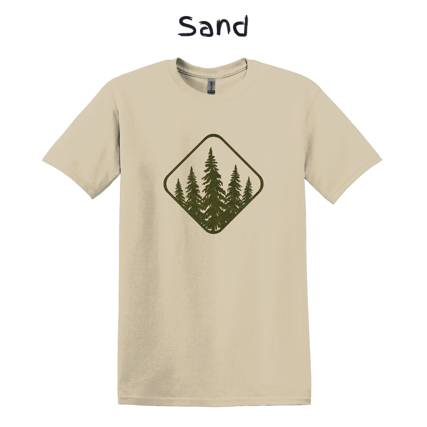 Men's Nature T-Shirt Forest Graphic Tee - Green Pine Trees in a Diamond
