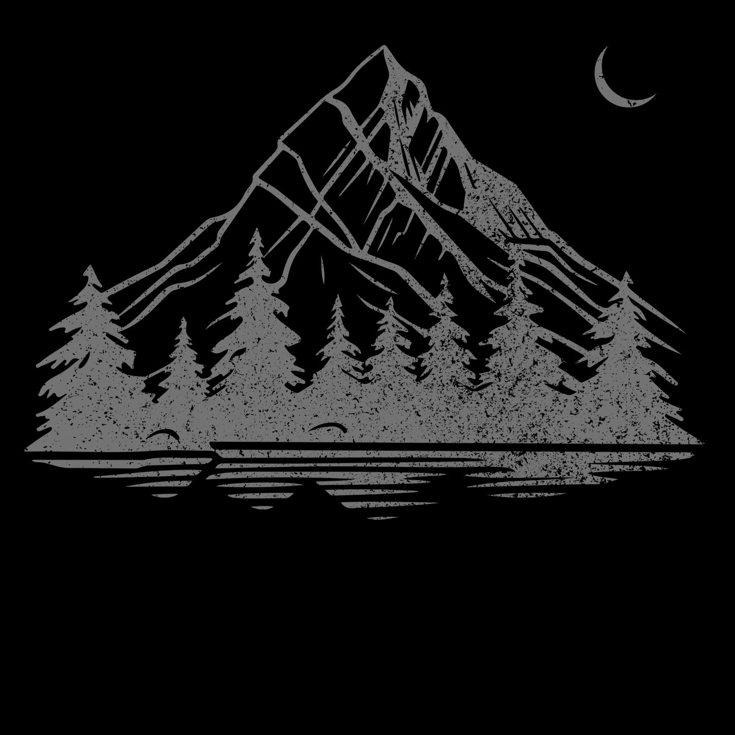 Hiking Tshirt Mens Graphic Tee Mountain T Shirt Pine Tree Forest Moon - Grey Crackled Pattern