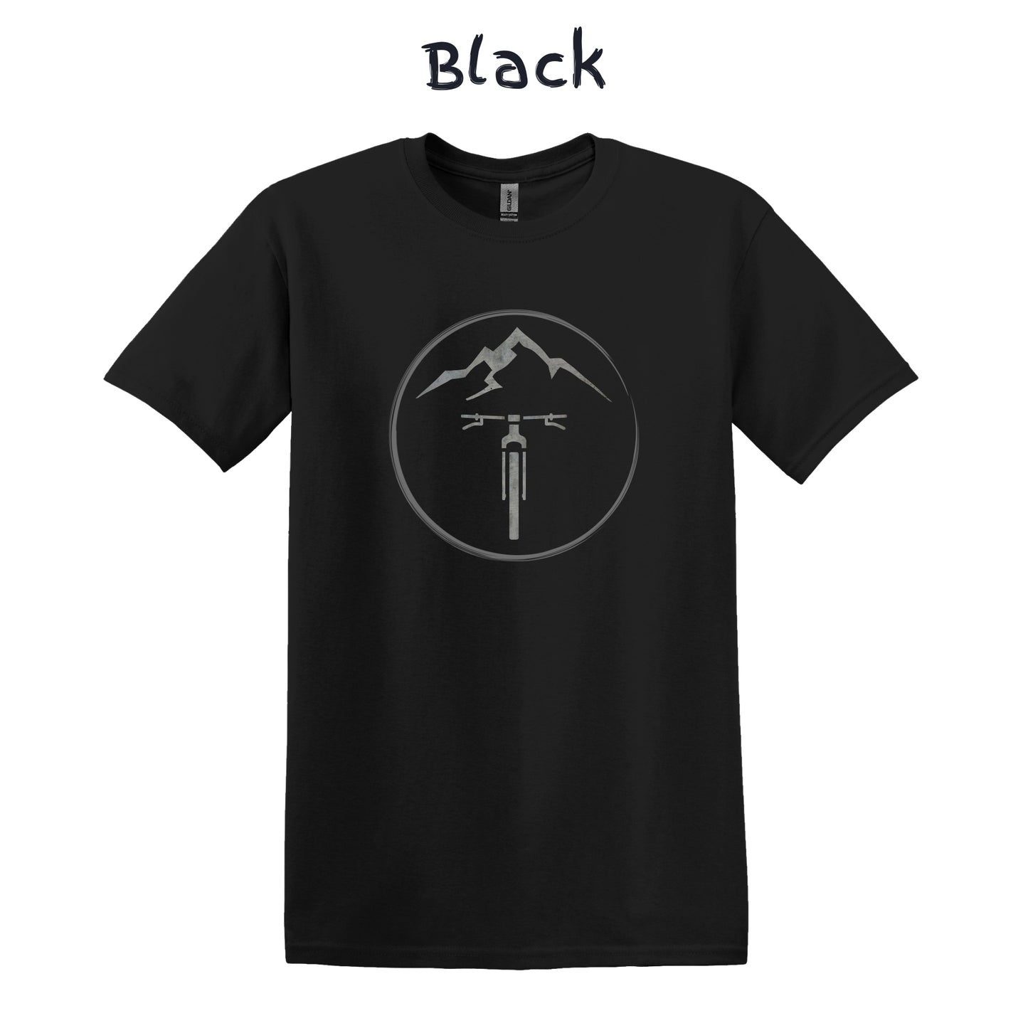 Mountain Bike T-Shirt MTB Biking Shirt Adventure Cycling Tee - Bike Facing Front in Circle