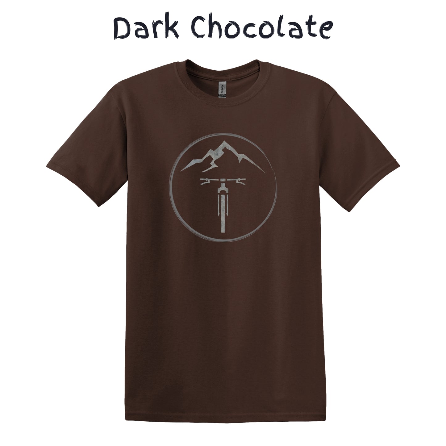 Mountain Bike T-Shirt MTB Biking Shirt Adventure Cycling Tee - Bike Facing Front in Circle