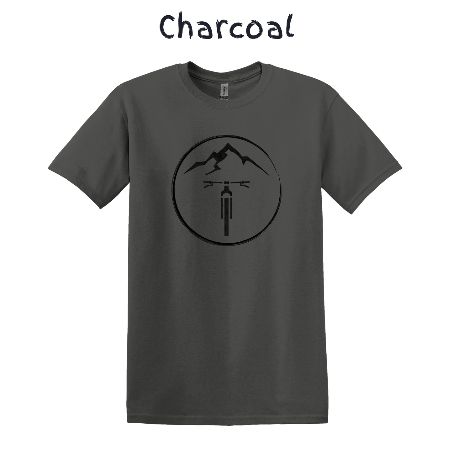 Mountain Bike T-Shirt MTB Biking Shirt Adventure Cycling Tee - Bike Facing Front in Circle