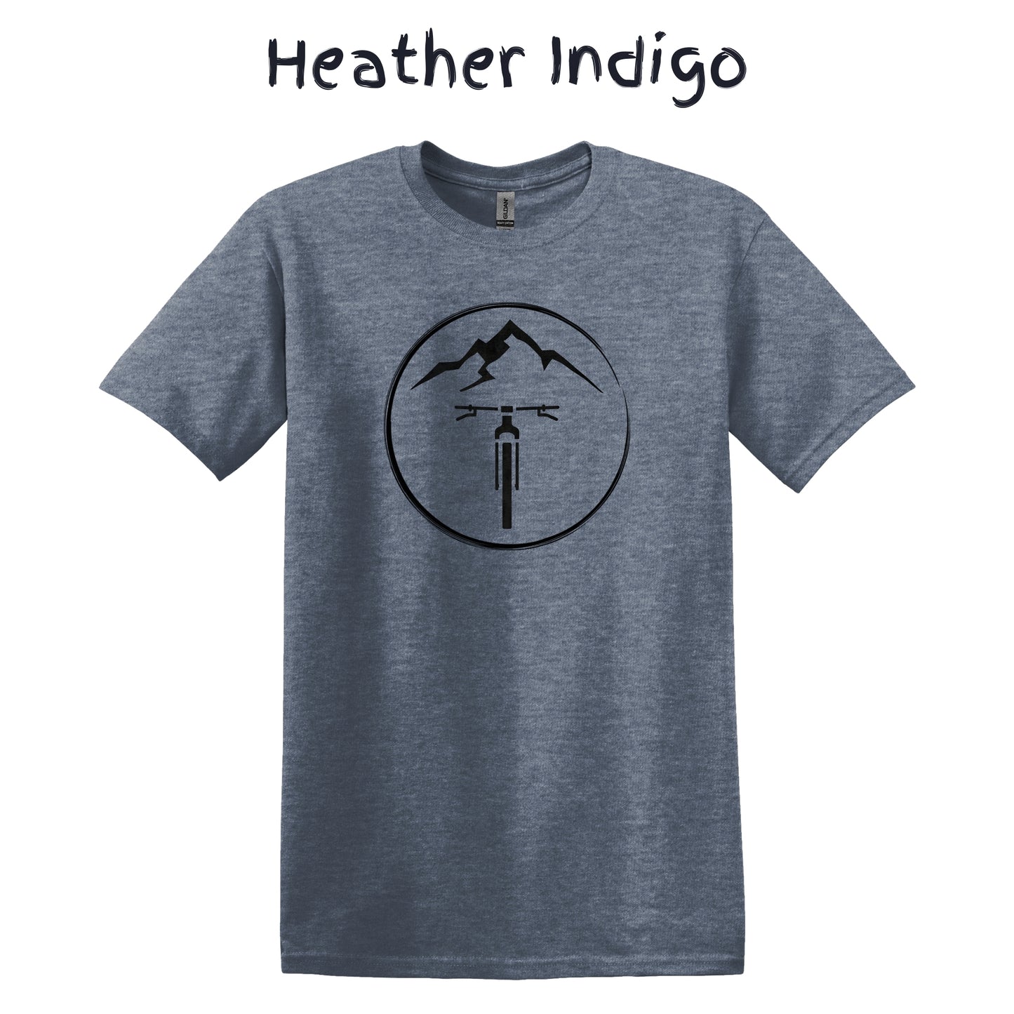 Mountain Bike T-Shirt MTB Biking Shirt Adventure Cycling Tee - Bike Facing Front in Circle