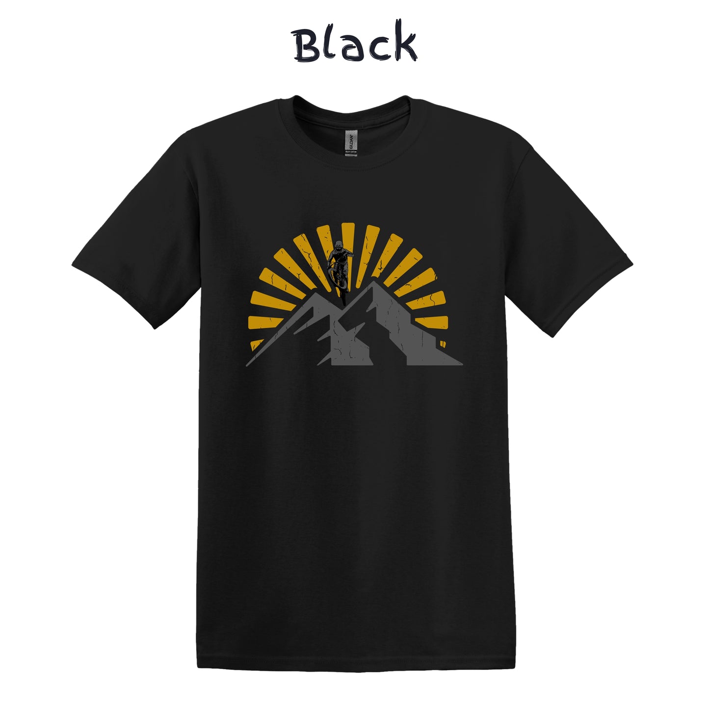 Mountain Bike T-Shirt Yellow Sunset Mountain with Biker MTB Biking Shirt Cycling