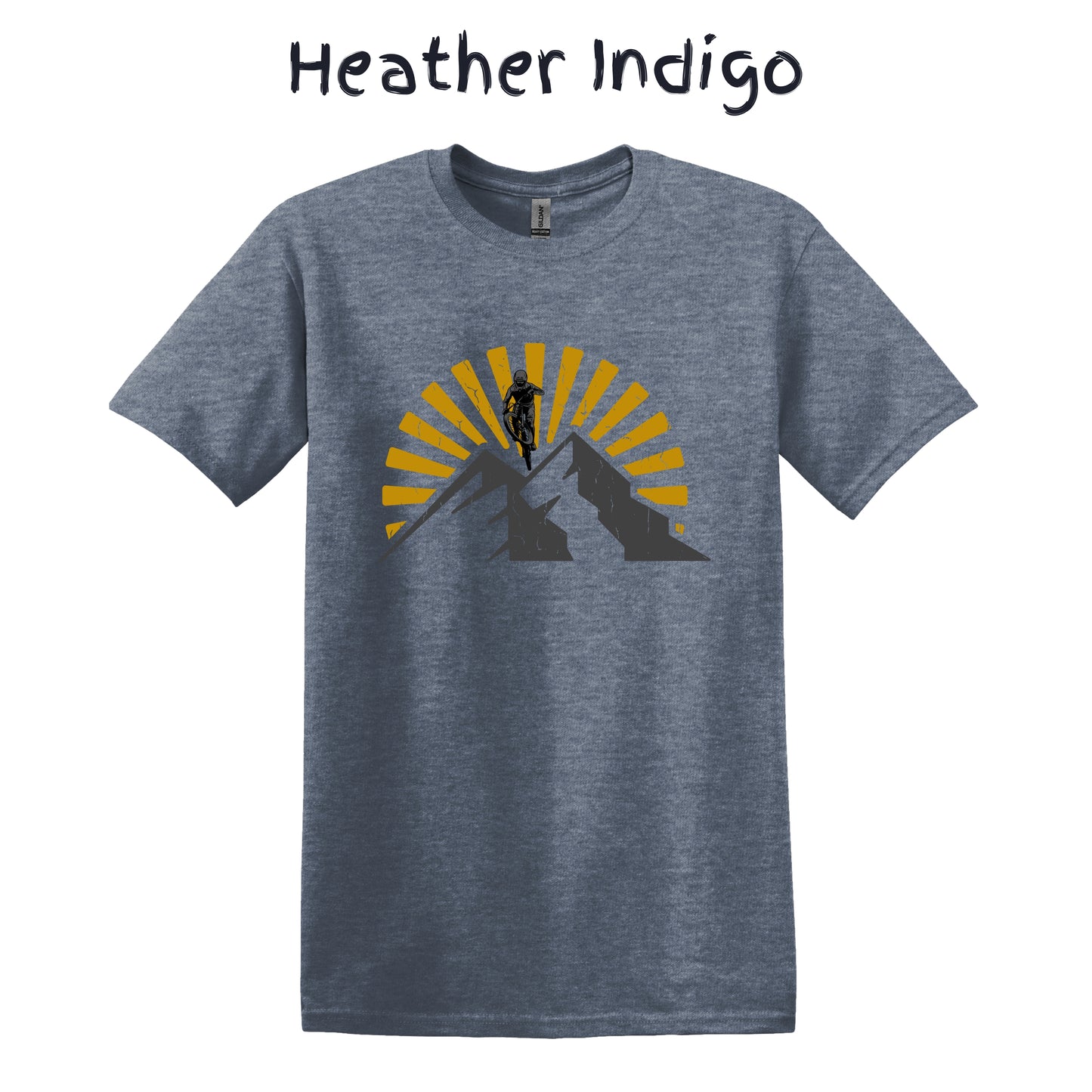 Mountain Bike T-Shirt Yellow Sunset Mountain with Biker MTB Biking Shirt Cycling