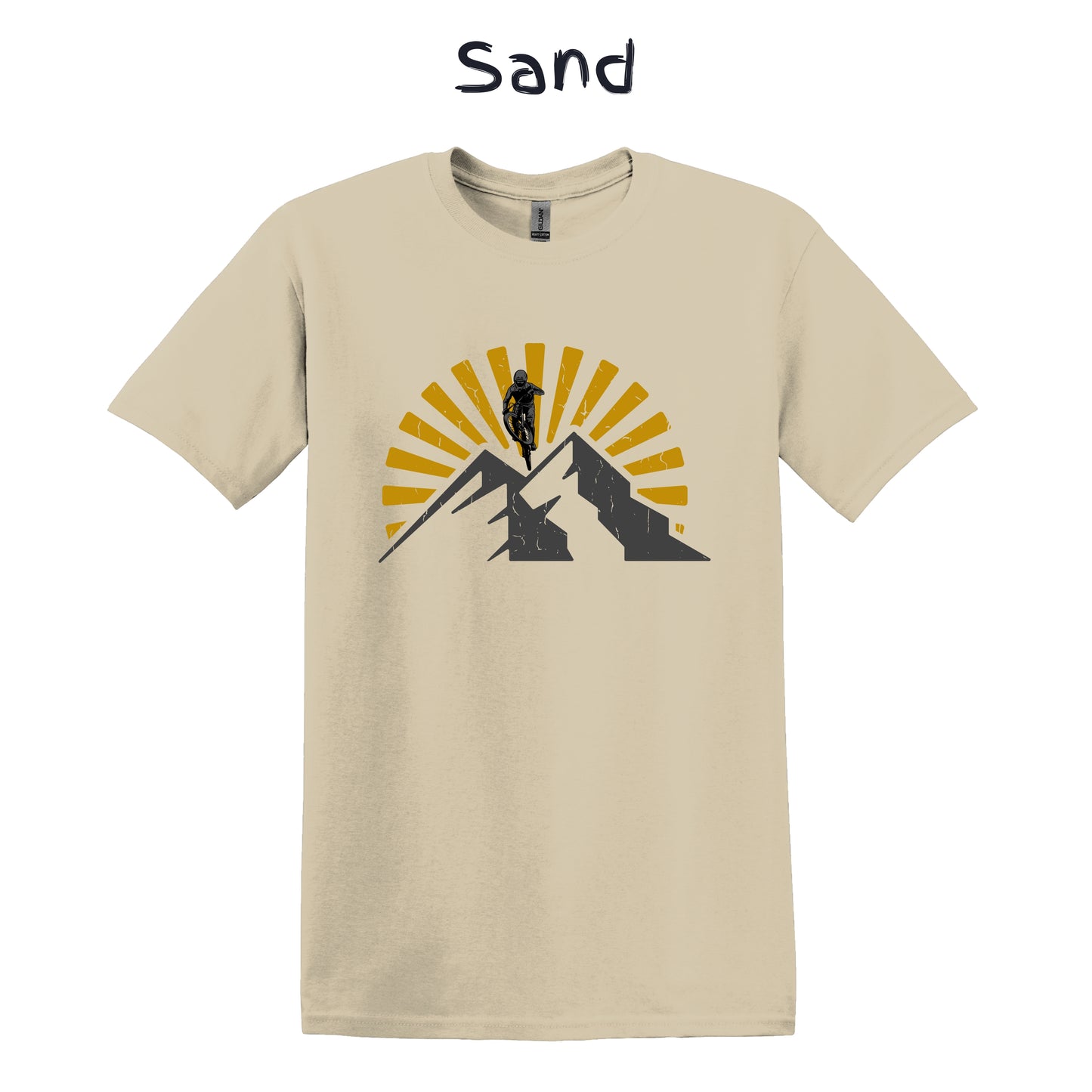 Mountain Bike T-Shirt Yellow Sunset Mountain with Biker MTB Biking Shirt Cycling