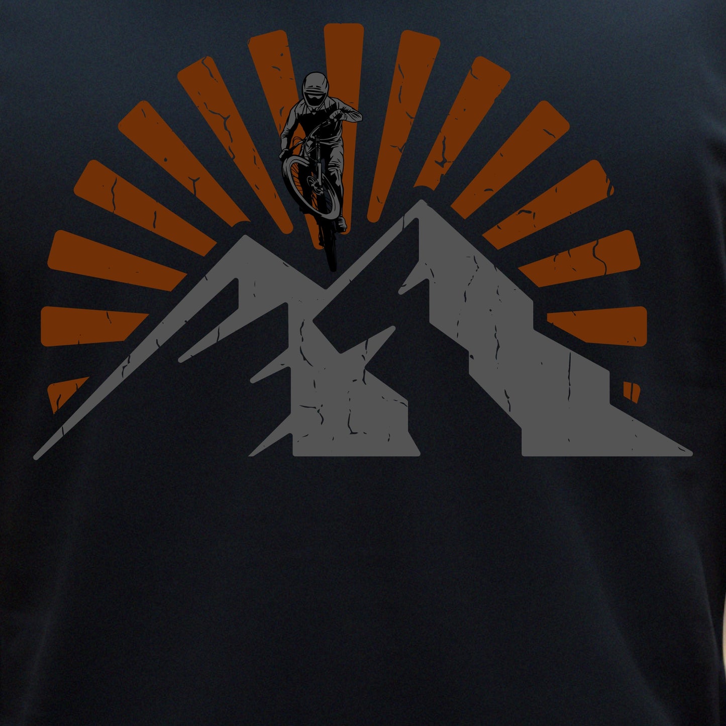 Mountain Bike T-Shirt MTB Biking Shirt Cycling - Orange Sunset Above Mountain with Biker