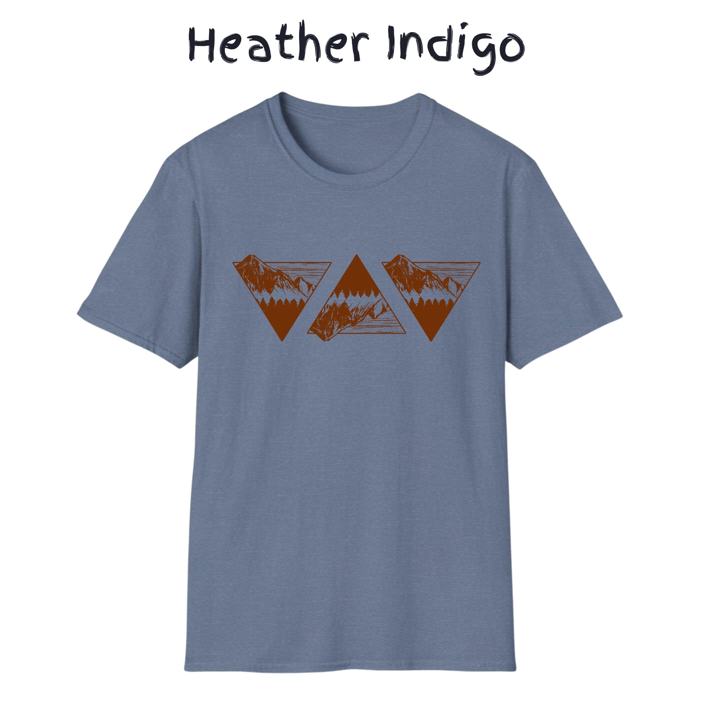Men's Graphic Tee Mountain Tshirt Outdoorsy Adventure Nature Shirt - 3 Orange Triangles