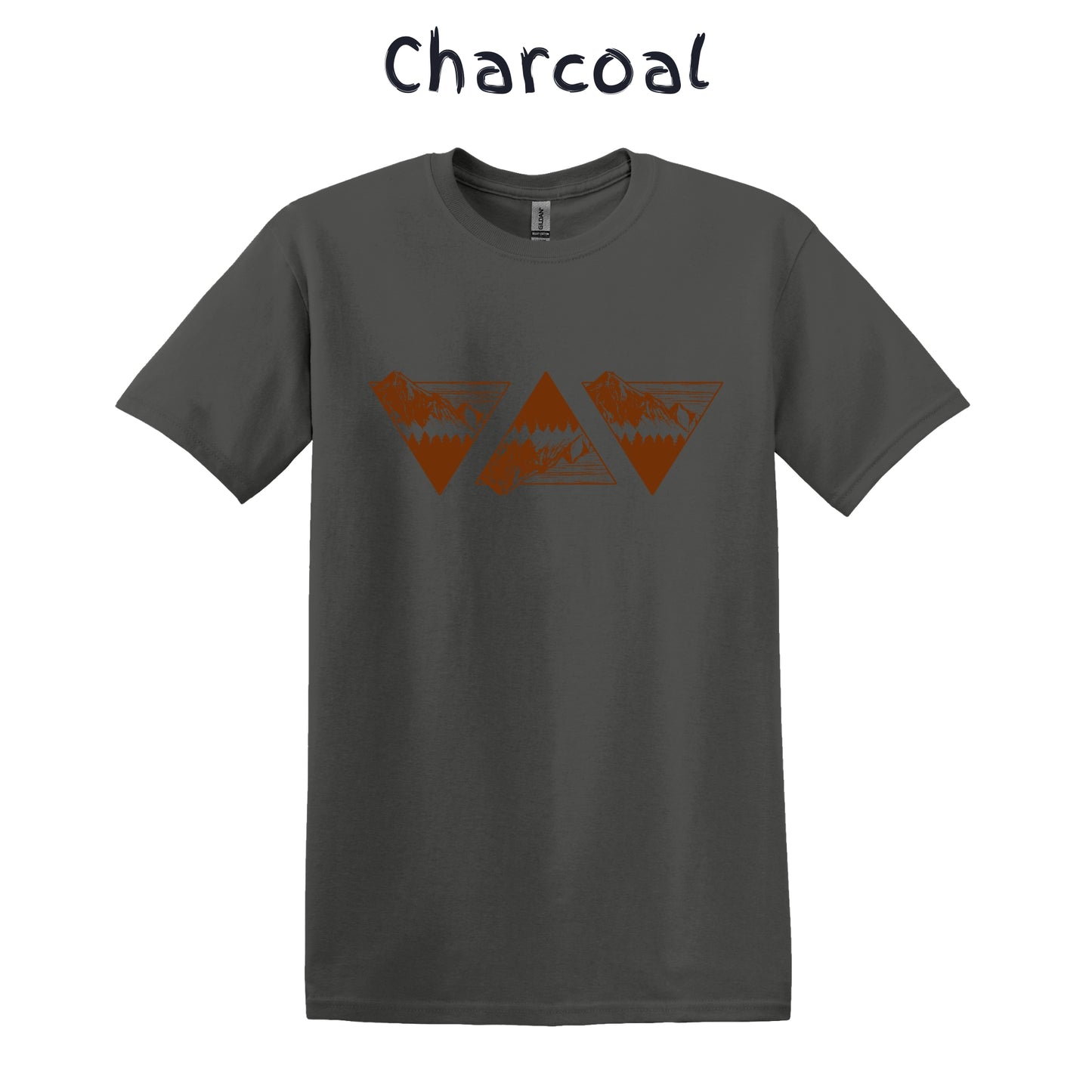 Men's Graphic Tee Mountain Tshirt Outdoorsy Adventure Nature Shirt - 3 Orange Triangles