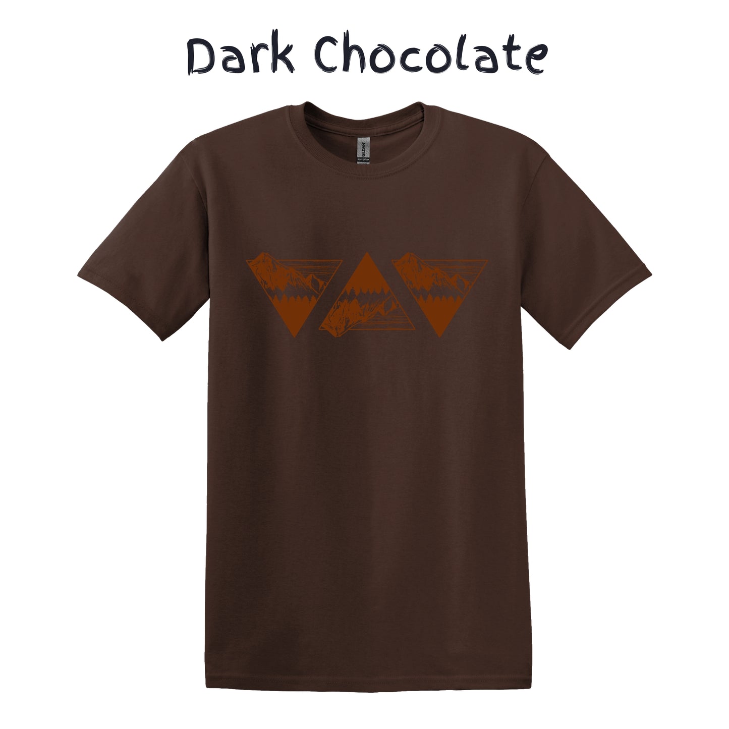 Men's Graphic Tee Mountain Tshirt Outdoorsy Adventure Nature Shirt - 3 Orange Triangles