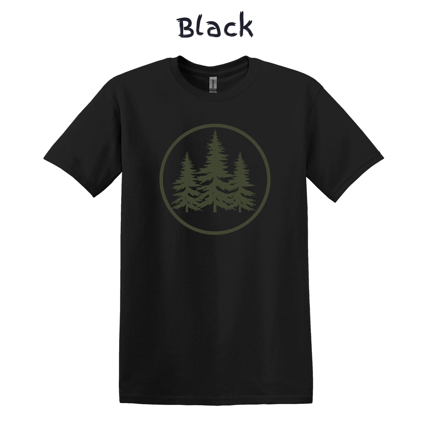 Men's Camping Shirt Graphic Tee Nature Hiking Shirt - Green Pine Forest Within a Circle