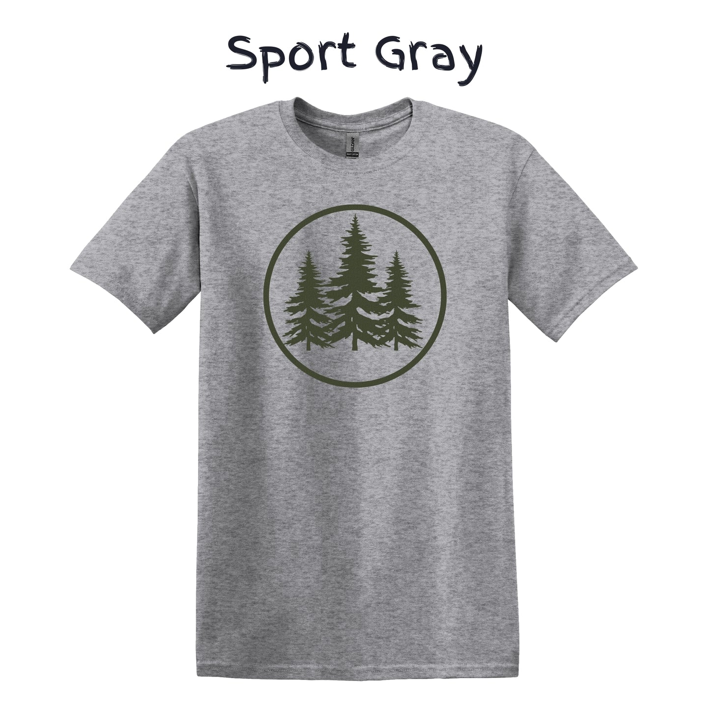 Men's Camping Shirt Graphic Tee Nature Hiking Shirt - Green Pine Forest Within a Circle