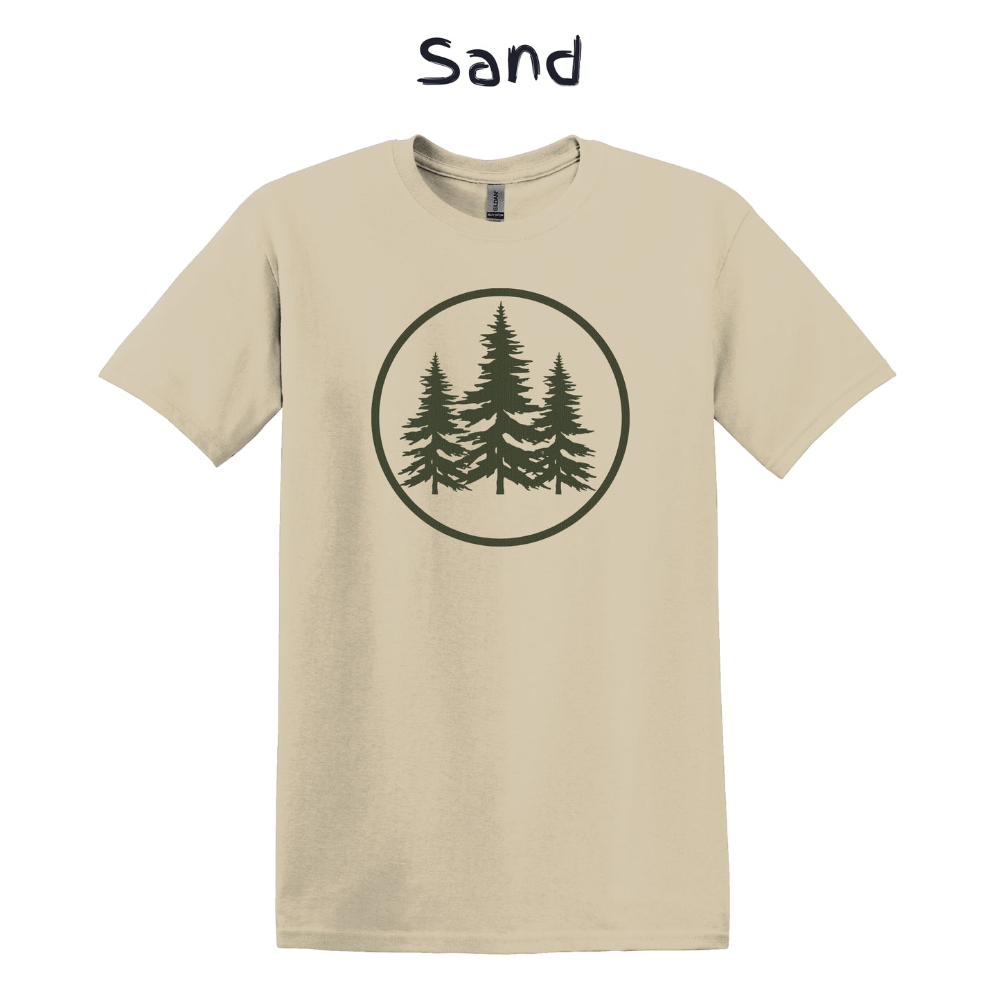 Men's Camping Shirt Graphic Tee Nature Hiking Shirt - Green Pine Forest Within a Circle
