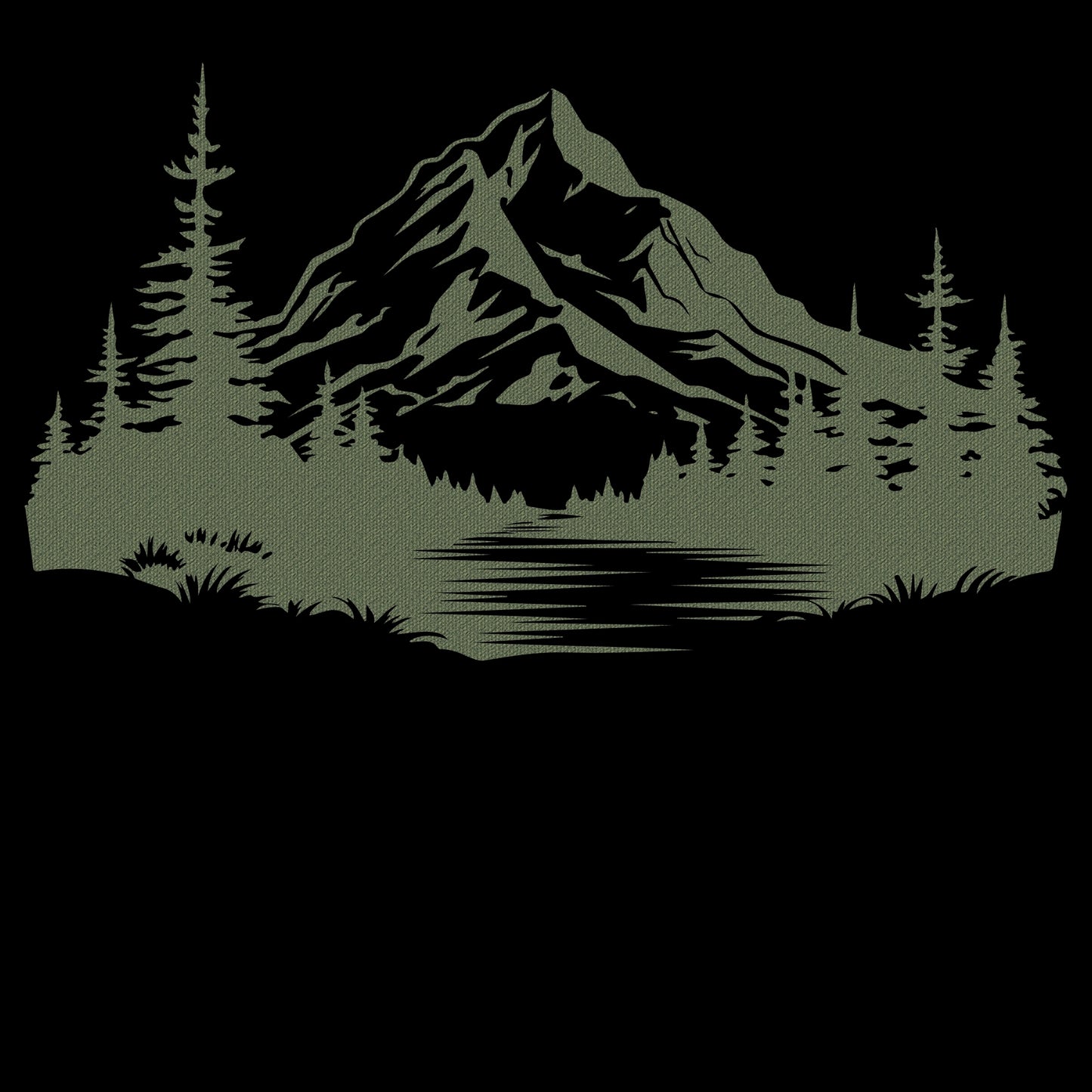 Mountain T-shirt Men's Nature Graphic Tee Camping - Mountain River Pine Trees Green Textured Pattern