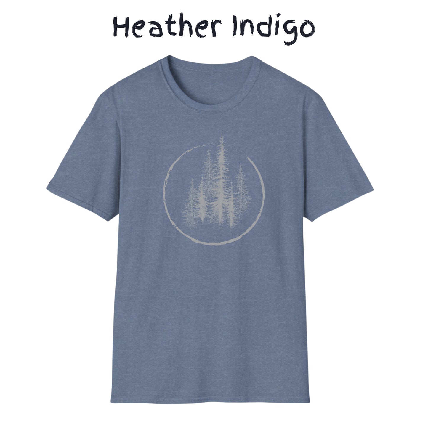 Men's Mountain T-Shirts Trees Forest Hiking Shirt Tee Camping Adventure - Gray Pine Trees in a Circle