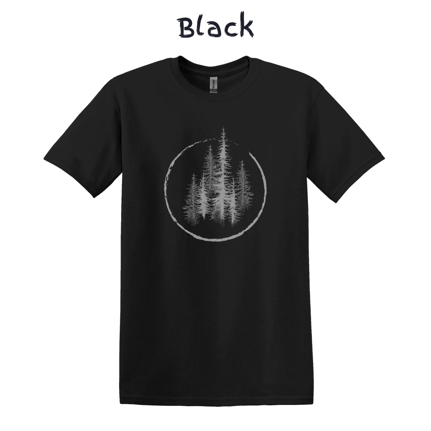 Men's Mountain T-Shirts Trees Forest Hiking Shirt Tee Camping Adventure - Gray Pine Trees in a Circle