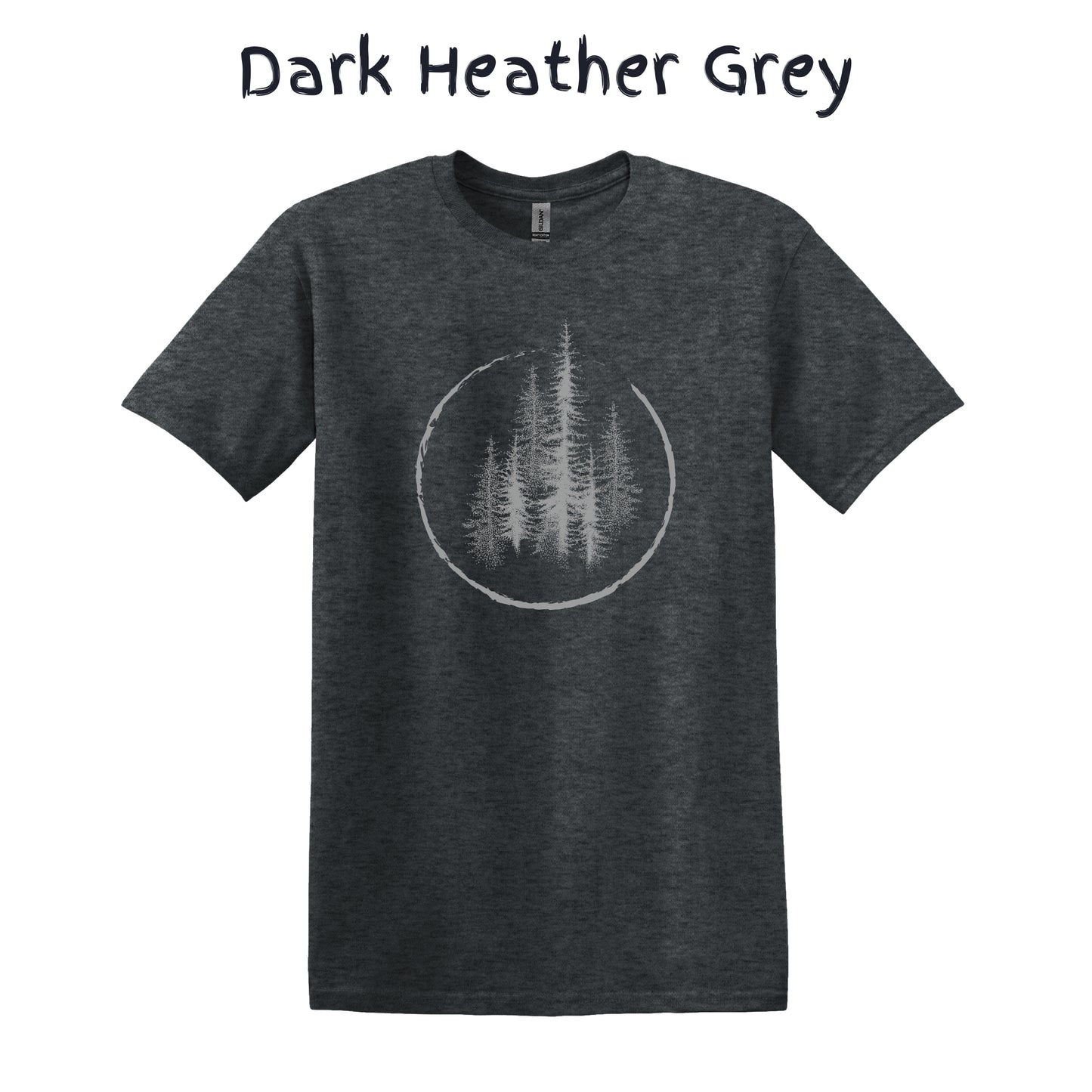 Men's Mountain T-Shirts Trees Forest Hiking Shirt Tee Camping Adventure - Gray Pine Trees in a Circle