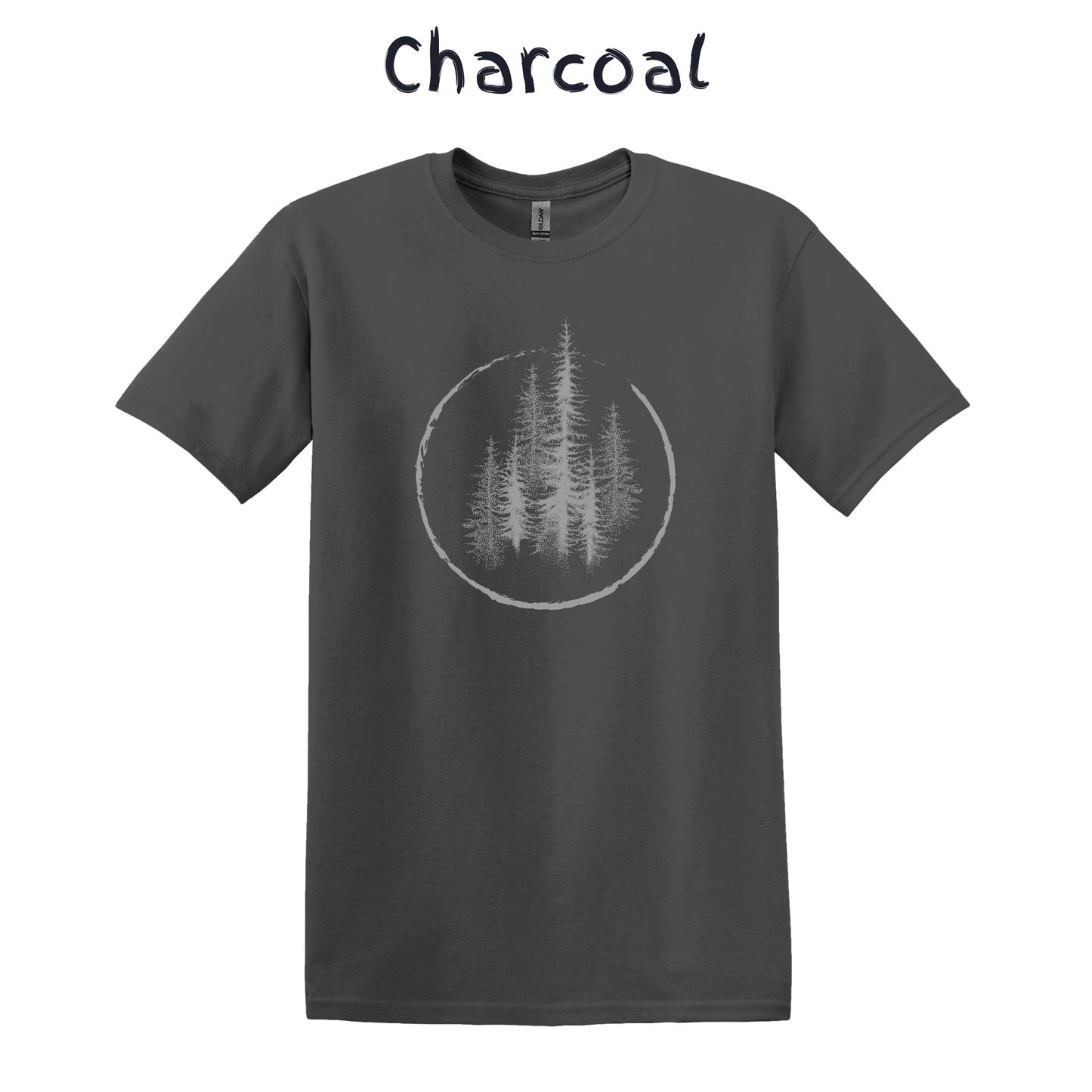 Men's Mountain T-Shirts Trees Forest Hiking Shirt Tee Camping Adventure - Gray Pine Trees in a Circle