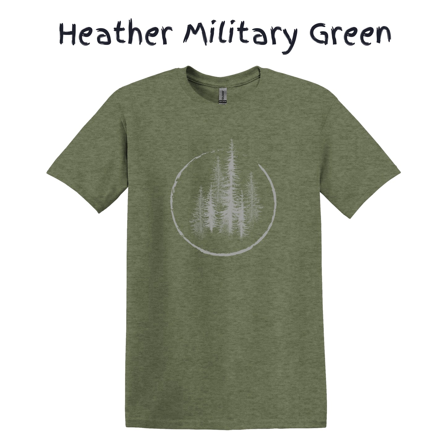 Men's Mountain T-Shirts Trees Forest Hiking Shirt Tee Camping Adventure - Gray Pine Trees in a Circle