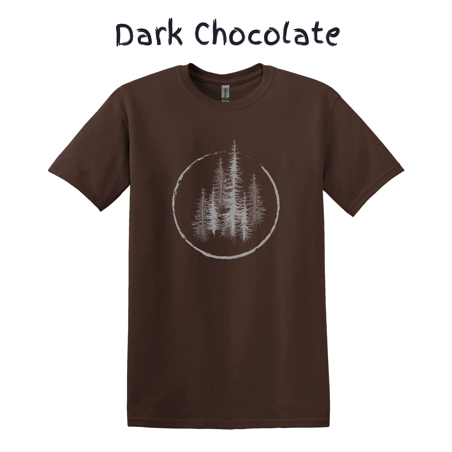 Men's Mountain T-Shirts Trees Forest Hiking Shirt Tee Camping Adventure - Gray Pine Trees in a Circle
