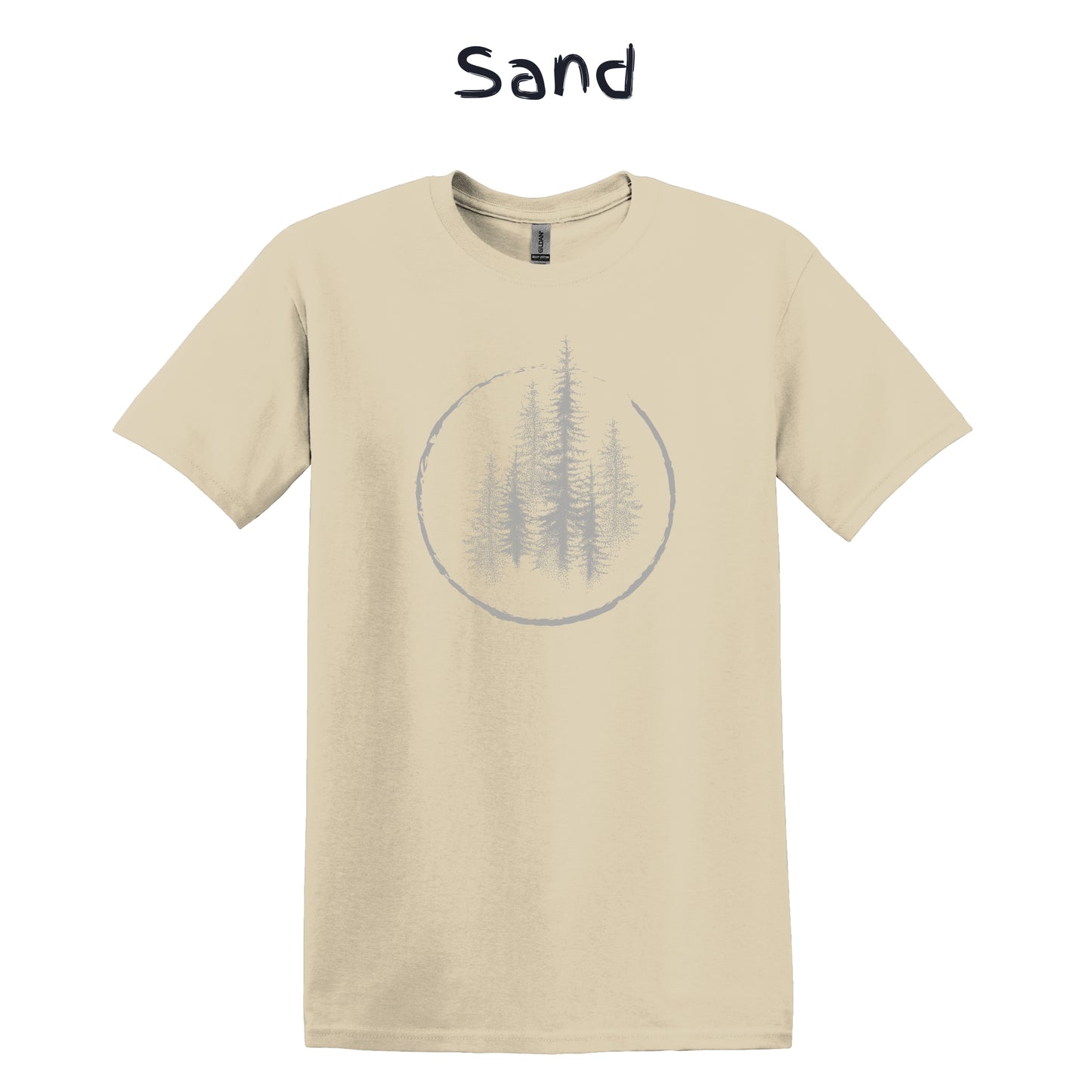 Men's Mountain T-Shirts Trees Forest Hiking Shirt Tee Camping Adventure - Gray Pine Trees in a Circle