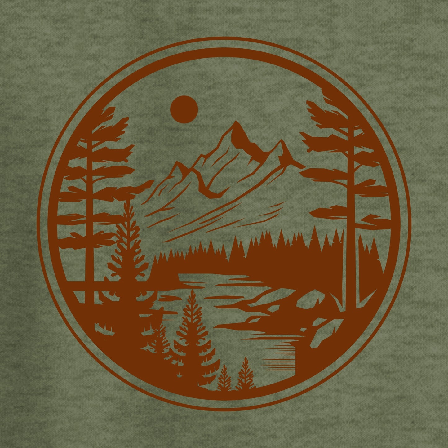 Mens Camping Shirt Hiking Mountain T-shirts Adventure Wear Outdoor Nature Lover - Orange Mountain in a Circle