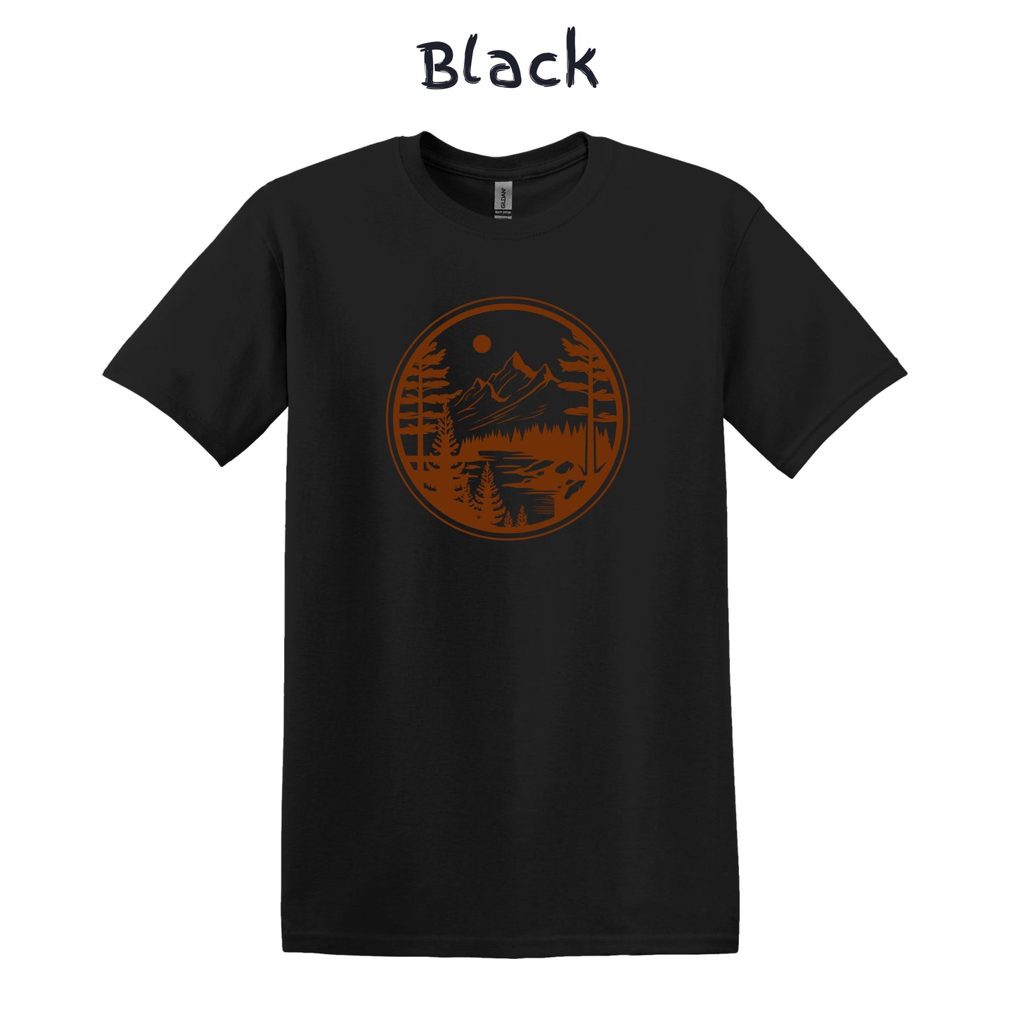 Mens Camping Shirt Hiking Mountain T-shirts Adventure Wear Outdoor Nature Lover - Orange Mountain in a Circle