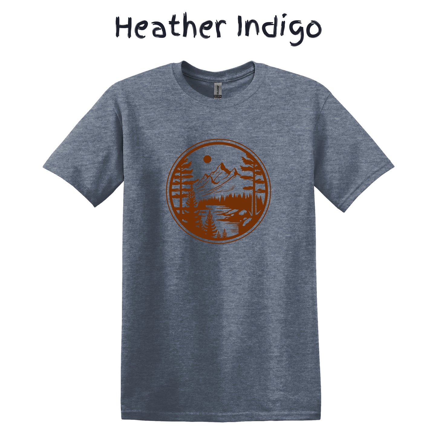 Mens Camping Shirt Hiking Mountain T-shirts Adventure Wear Outdoor Nature Lover - Orange Mountain in a Circle