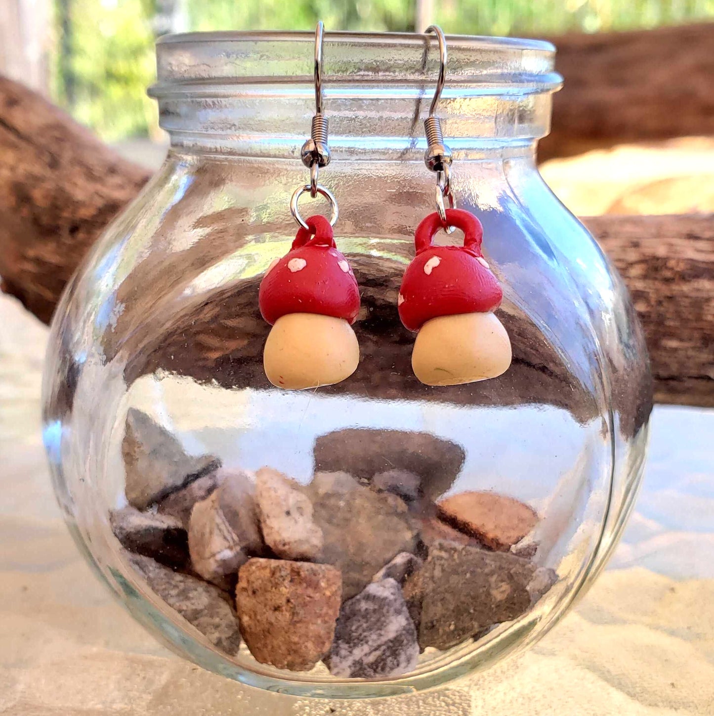 Mini Mushroom Earrings Dangle Red White Fairy-Tale Handmade Polymer Clay