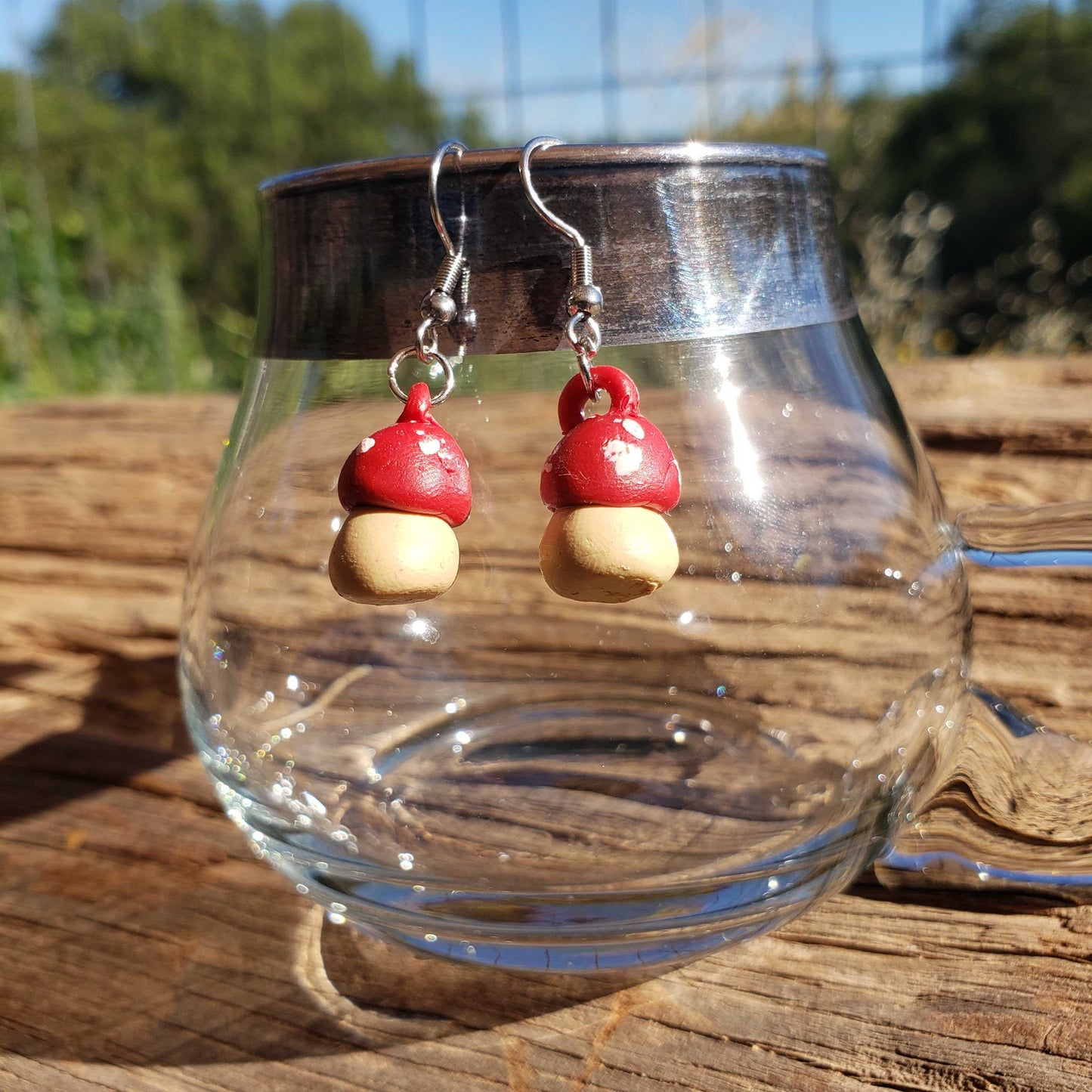 Mini Mushroom Earrings Dangle Red White Fairy-Tale Handmade Polymer Clay