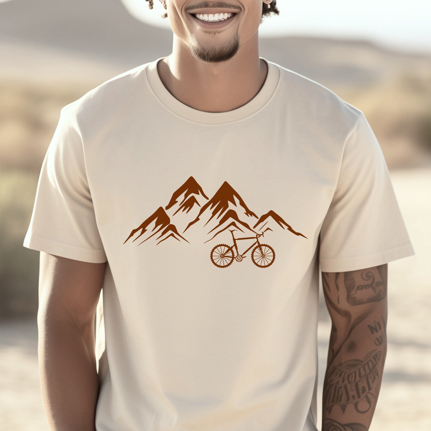 Mountain Bike T-Shirt Biking Shirt MTB - Bike in Front of a Mountain