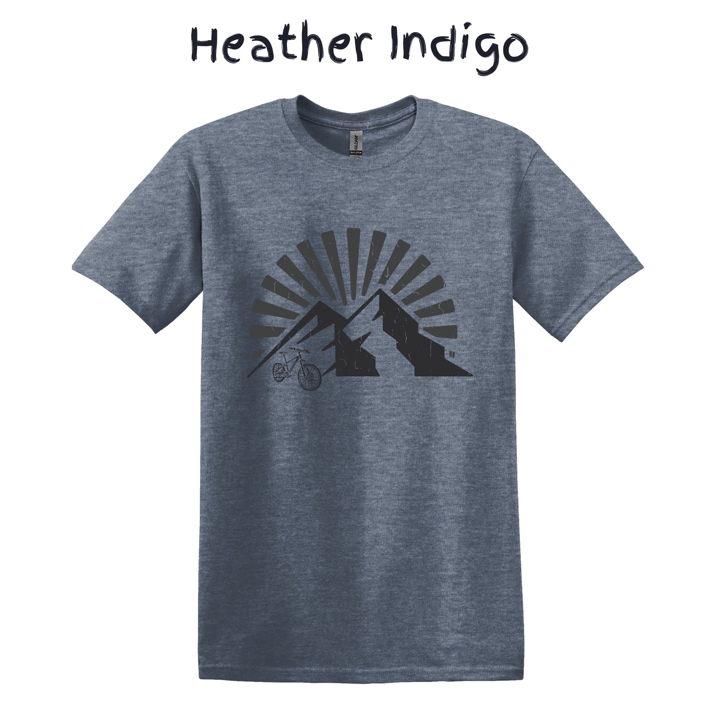 Mountain Bike T-Shirt MTB Biker Biking Shirt Adventure TShirt Cycling - Gray Bike in Front of Mountain