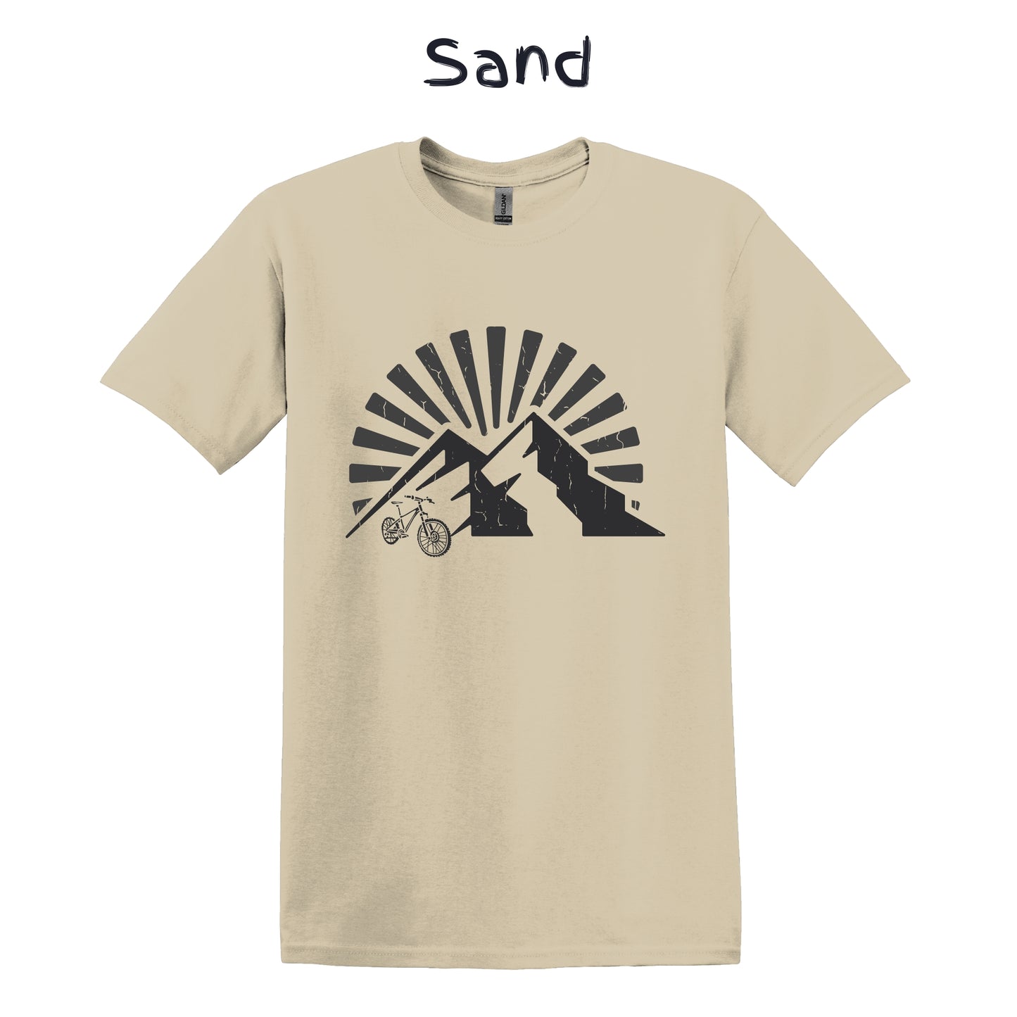Mountain Bike T-Shirt MTB Biker Biking Shirt Adventure TShirt Cycling - Gray Bike in Front of Mountain