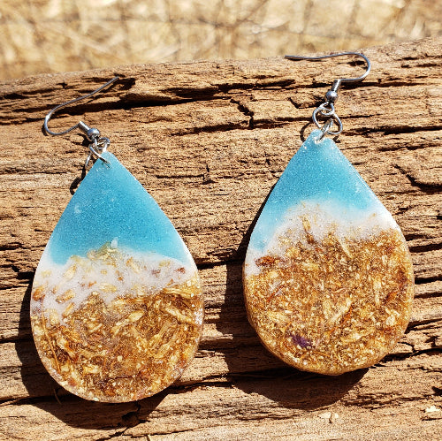 Beach-inspired Teardrop Earrings Dangle Handmade Resin Jasmine Flowers