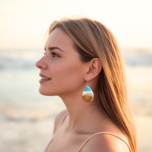 Beach-inspired Teardrop Earrings Dangle Handmade Resin Jasmine Flowers