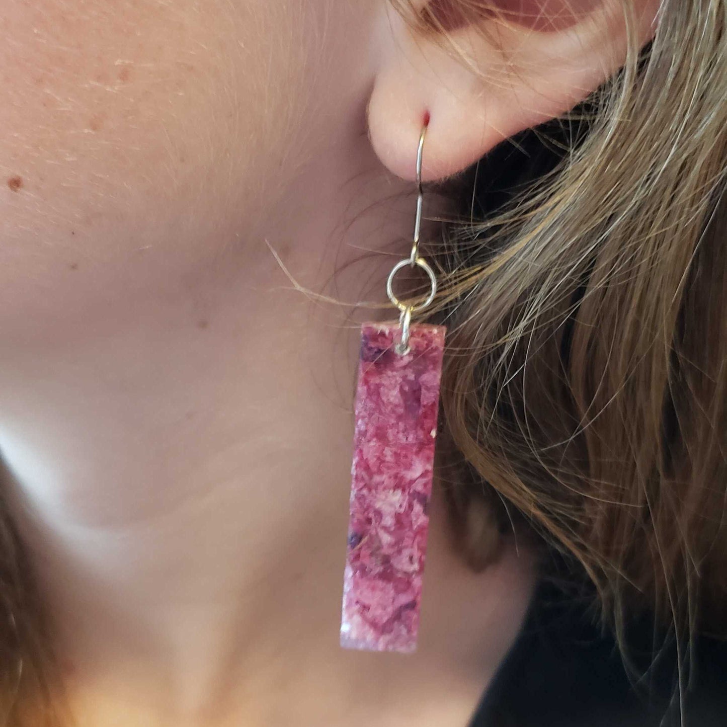 Pink Red Dangle Earrings Crape Myrtle Flowers Dried