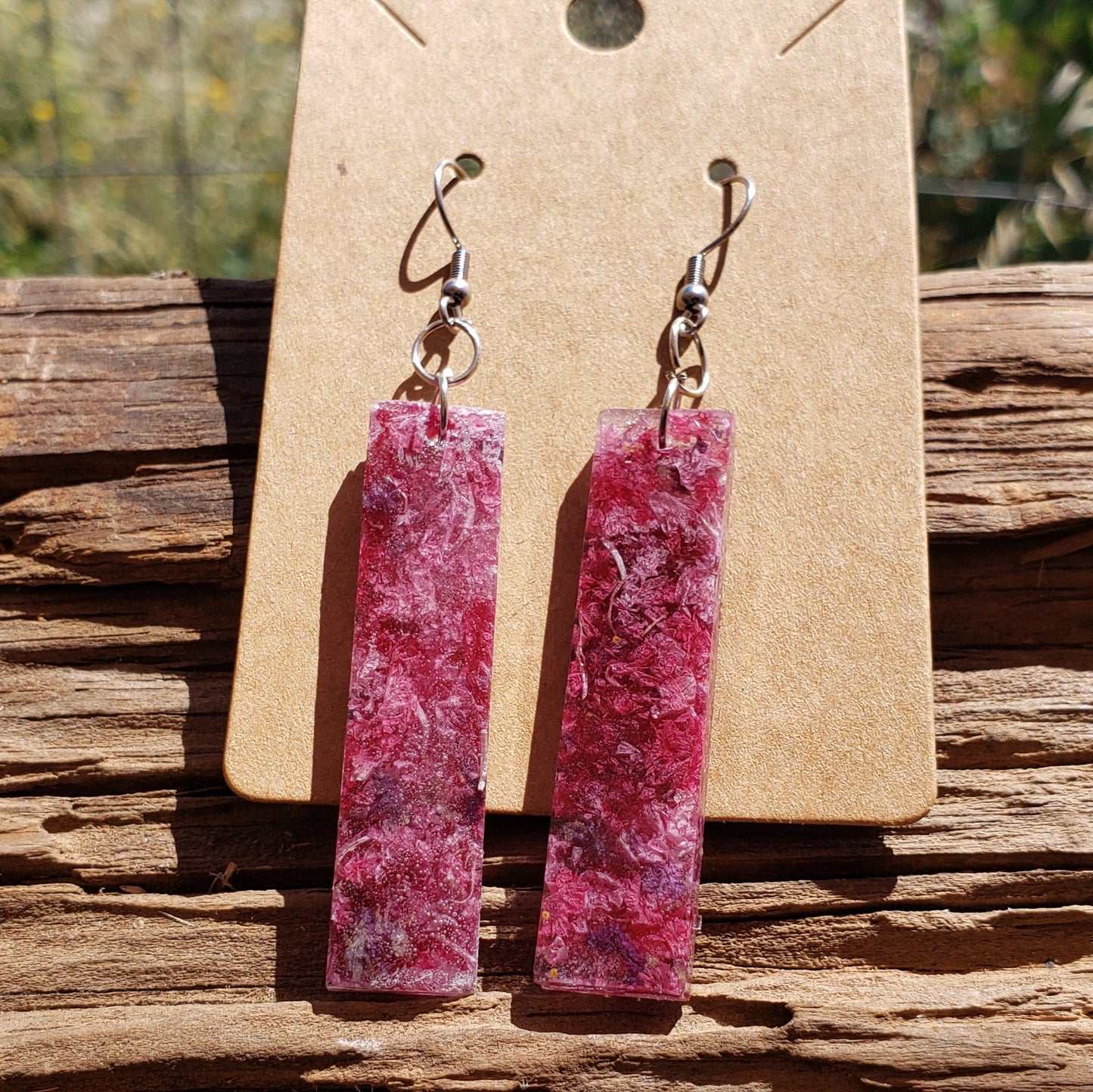 Pink Red Dangle Earrings Crape Myrtle Flowers Dried