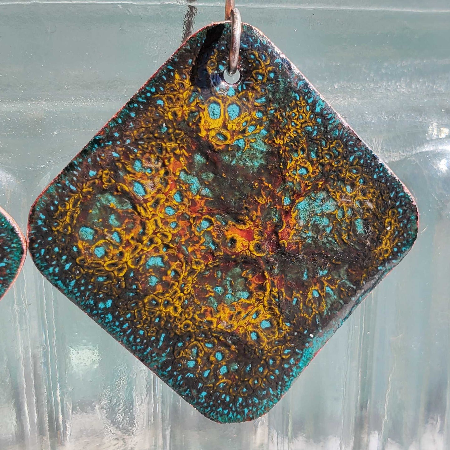 Decorative copper enamel earring
