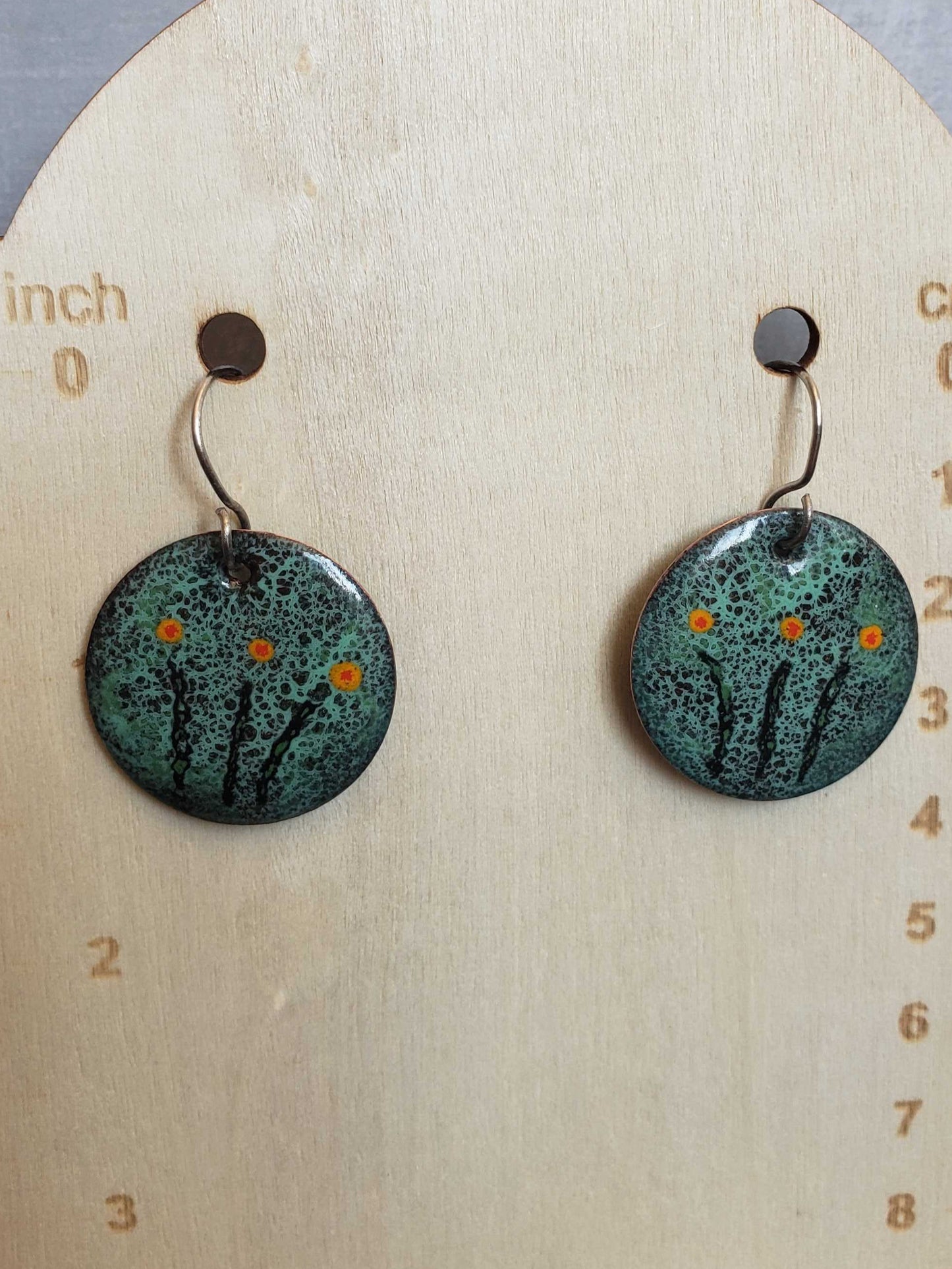 Copper Dangle Earrings Turquoise Crackle Design with 3 Flowers Boho Natural