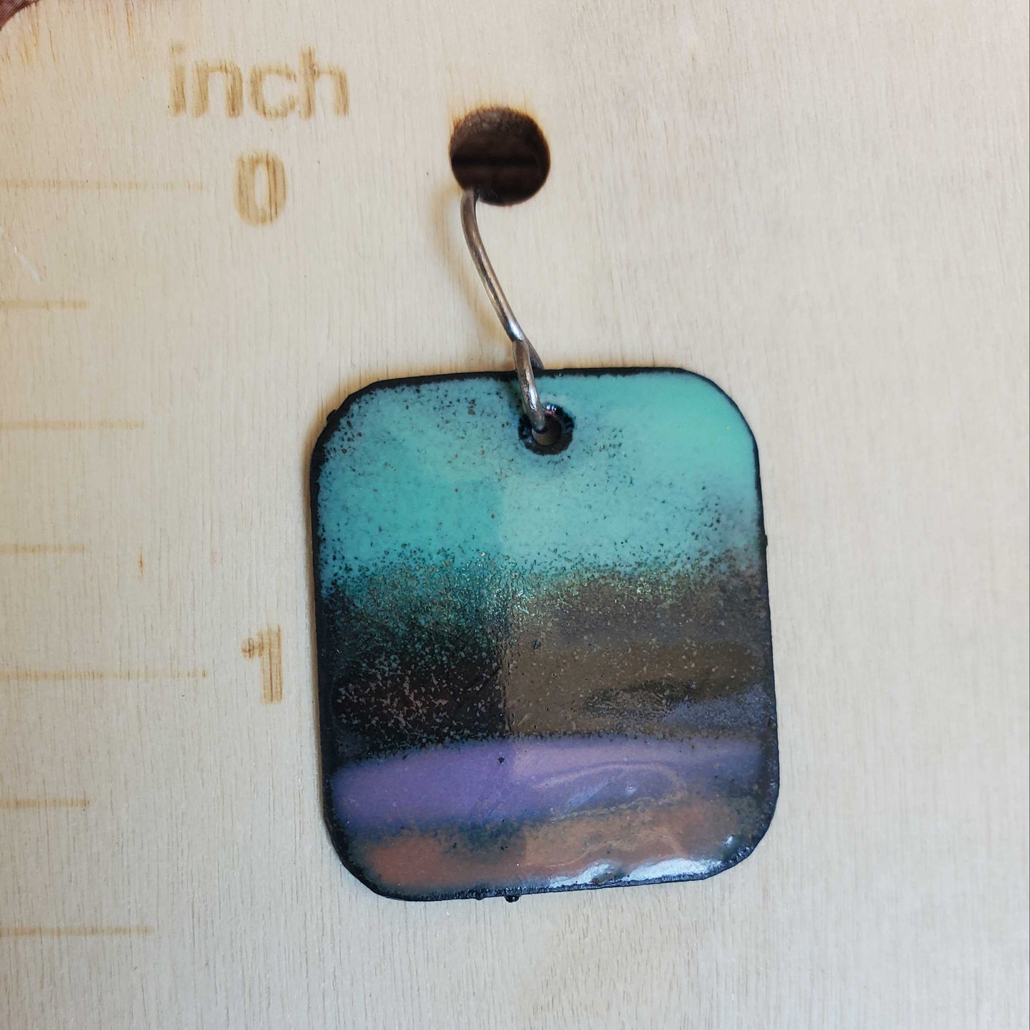 Copper Enamel Earrings Dangle Boho Turquoise Brown Mauve Gradient