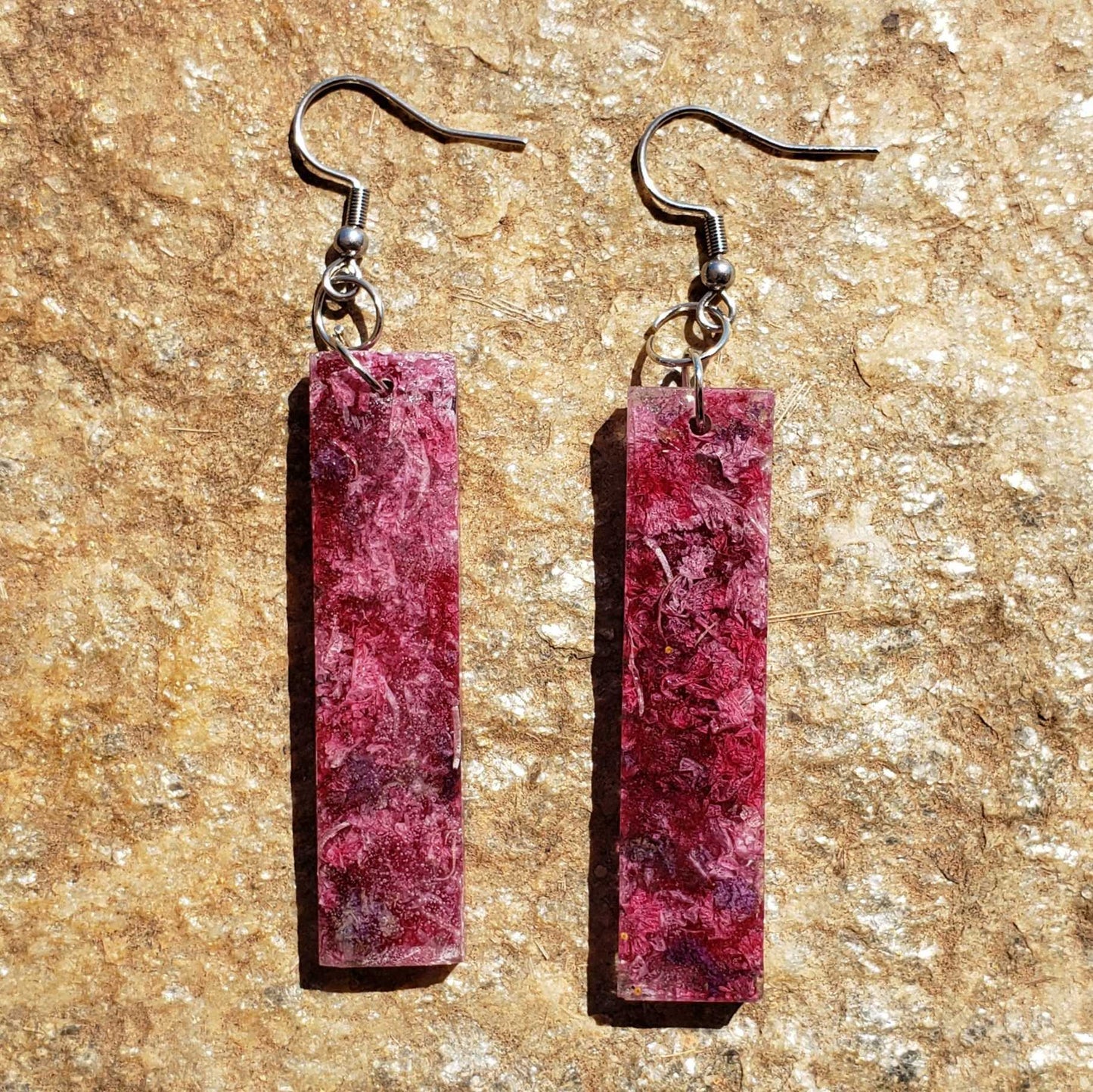 Pink Red Dangle Earrings Crape Myrtle Flowers Dried