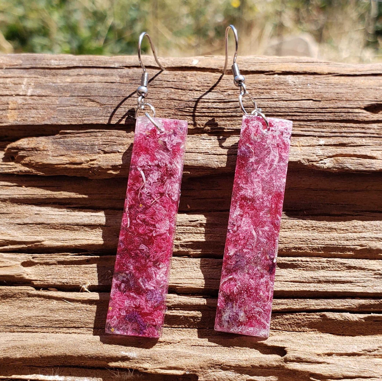 Pink Red Dangle Earrings Crape Myrtle Flowers Dried
