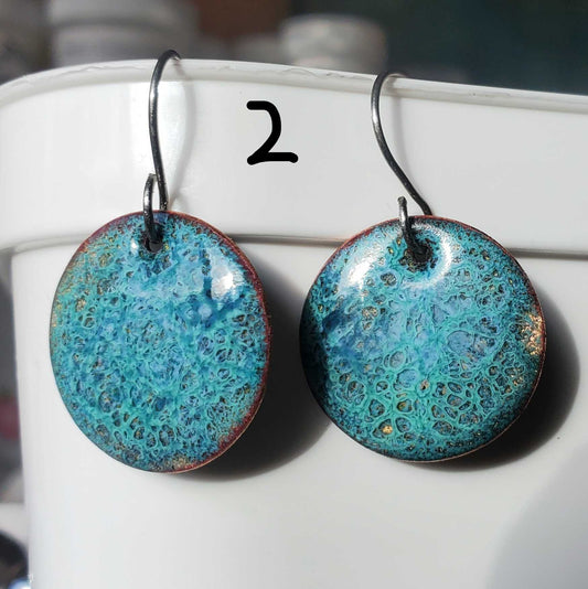 Turquoise Blue Copper Enamel Earrings #2